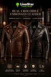 LionStar Men's Crocodile-Embossed Real Cowhide Leather Biker Jacket