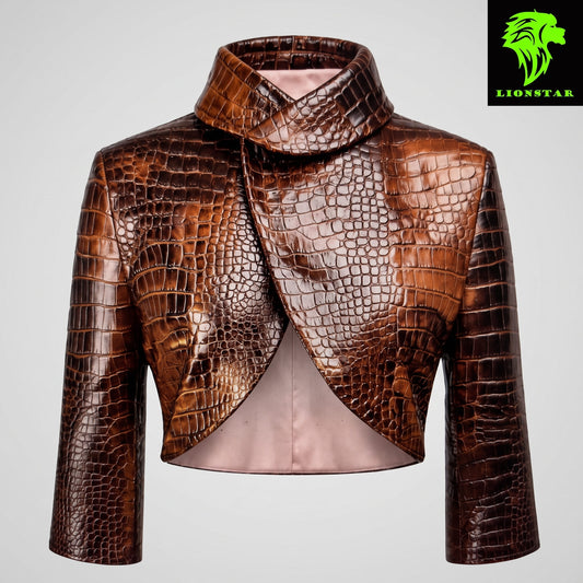LionStar Ladies Genuine Crocodile Leather Premium Jacket | Black Brown