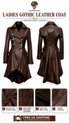 Ladies Gothic Leather Coat – Genuine Sheep Leather Brown Lace-Up Back