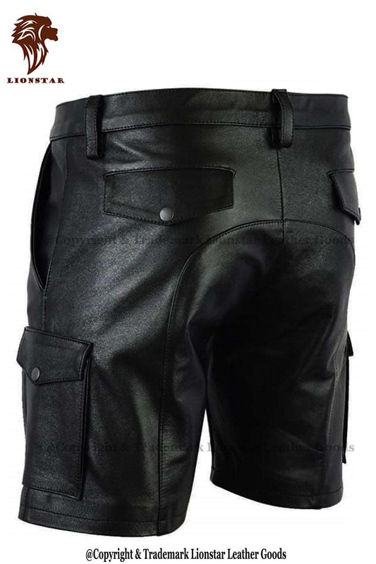 Men Leather Shorts Back