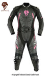 Red & Pink Cowhide Motorcycle Racing Suit