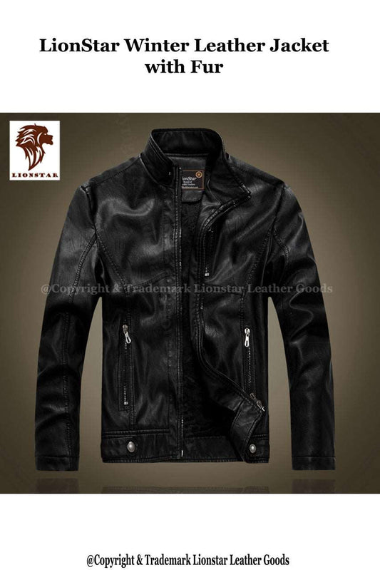 men's warm winter jacket with fur black