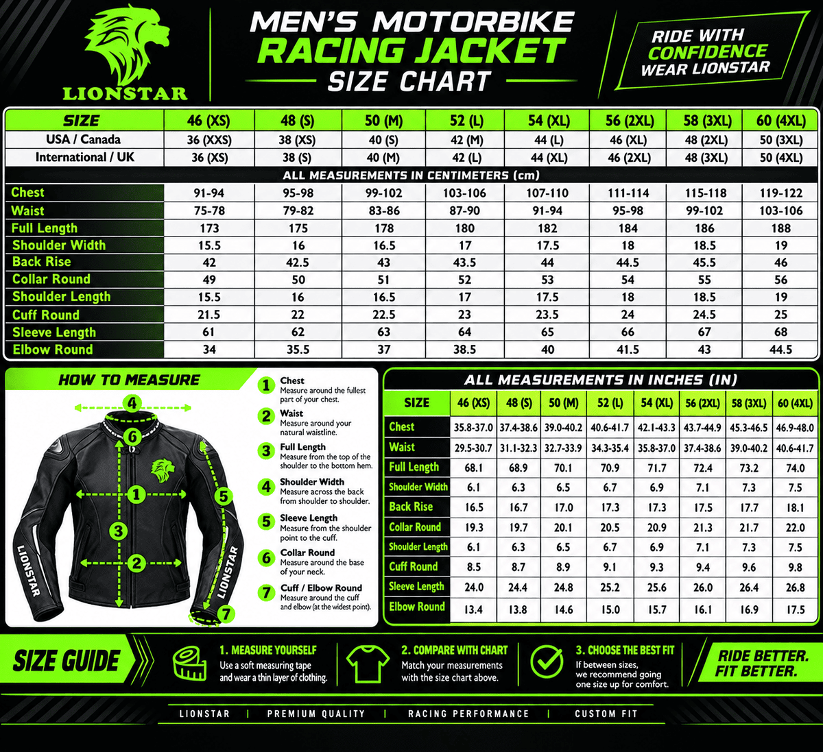 Lionstar Men's Cowhide Motorcycle Racing Leather Jacket