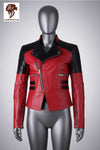 Women's Red & Black Quilted Leather Biker Jacket