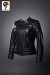 Women's Black Quilted Panel Moto Jacket