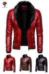 Men's Cowhide Leather Jacket with Fur Collar