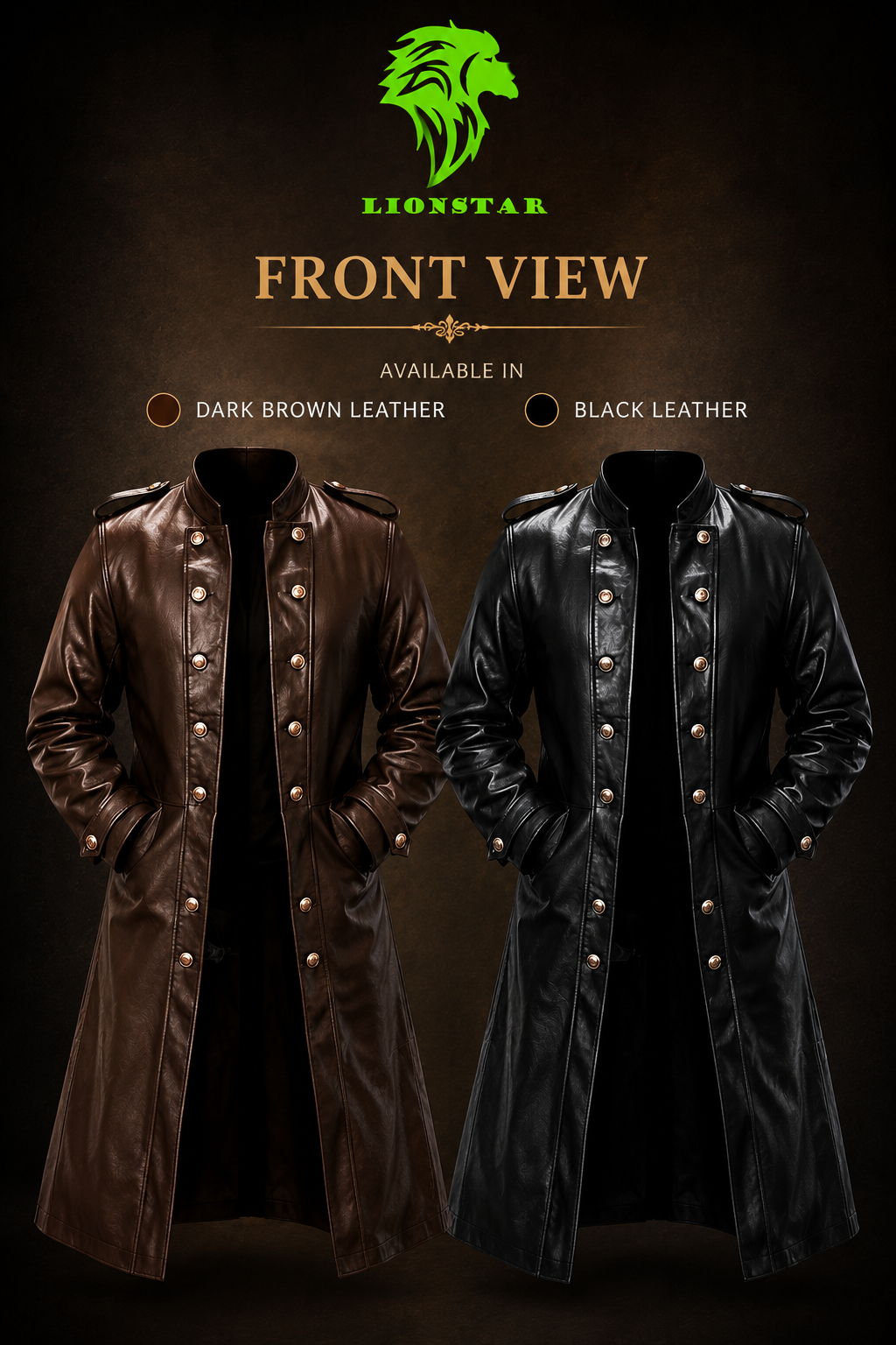 Lionstar Genuine Sheep Leather Long 3/4 Length Coat Men's Black Brown