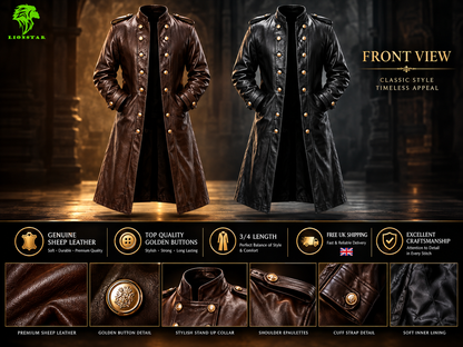 Lionstar Genuine Sheep Leather Long 3/4 Length Coat Men's Black Brown