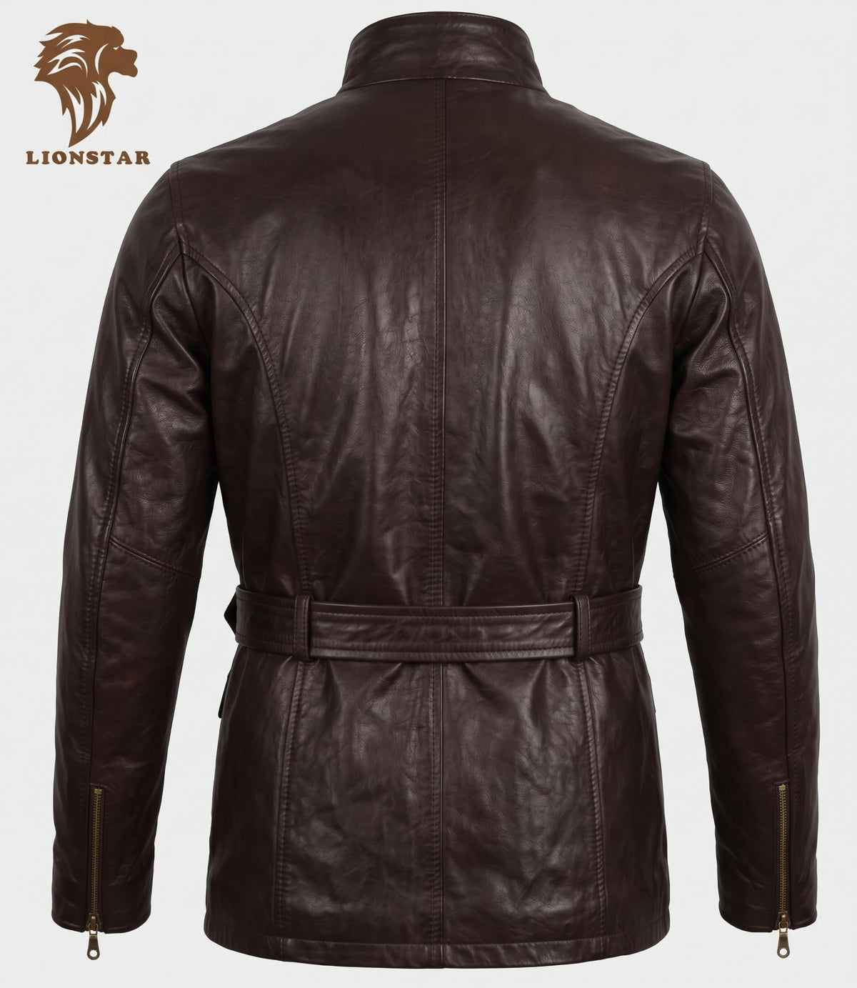 Men Biker Coat Brown Back Side
