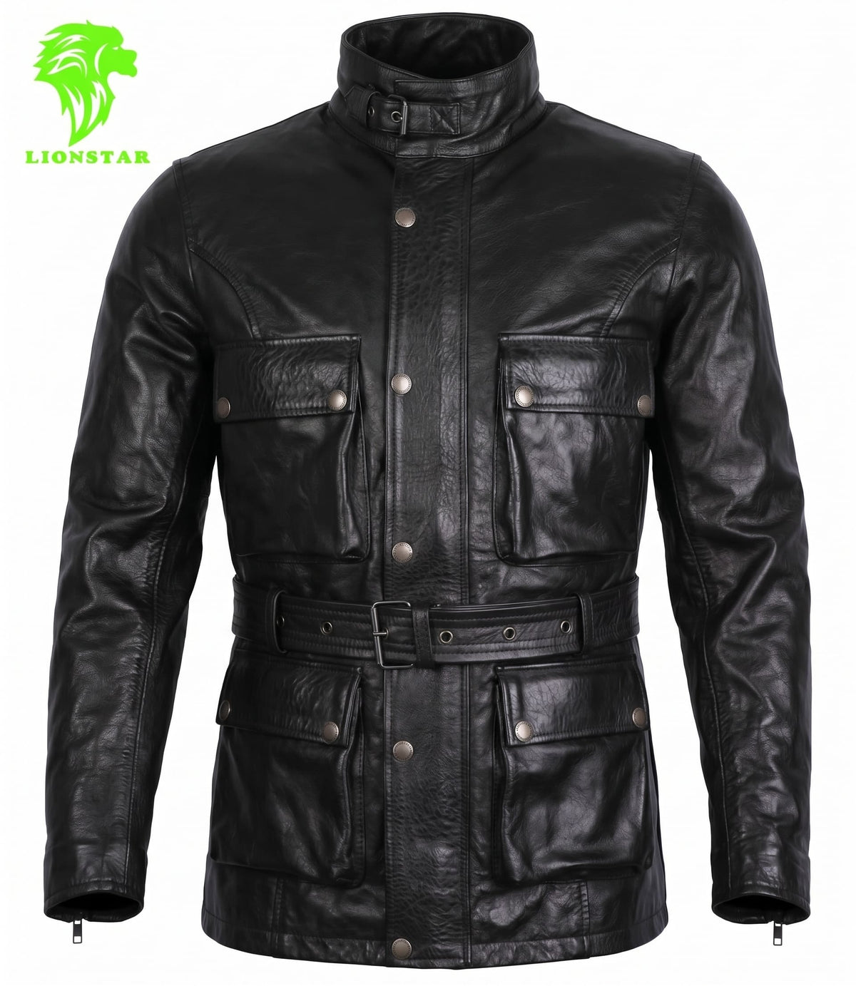 Men Biker Coat Black Front Side