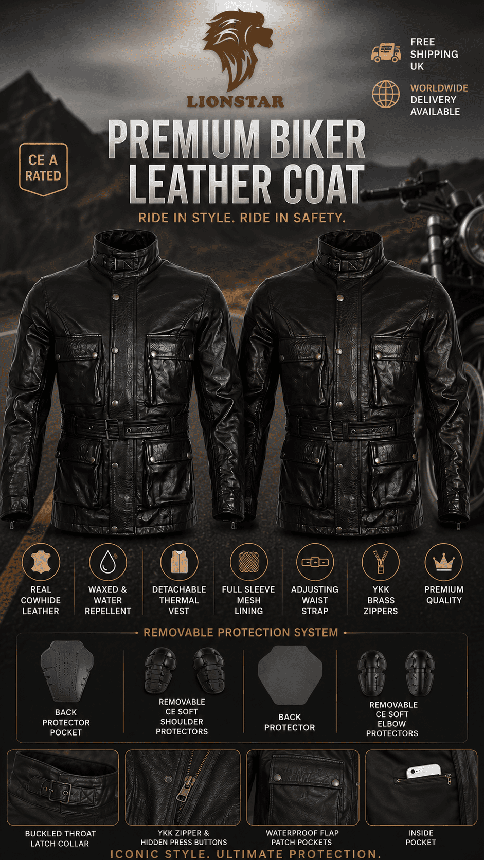 Men Biker Coats Black and Brown