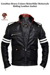 Men's Black & White Stripe Motorcycle Jacket