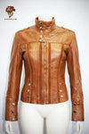 Women's Brown Military Style Leather Jacket