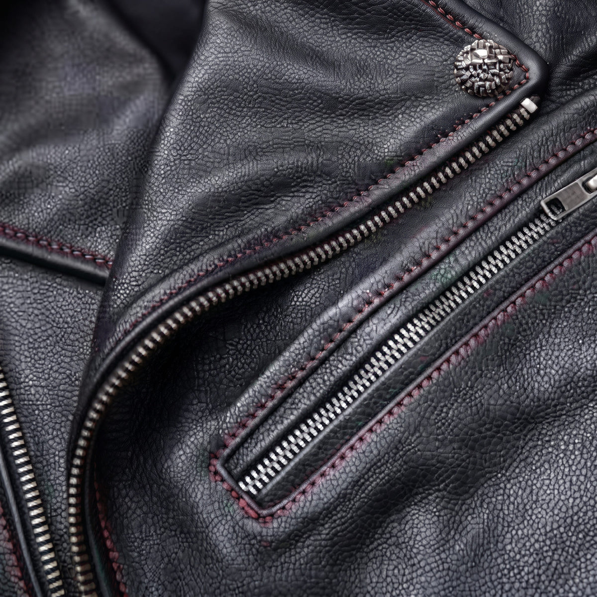 Lionstar Men's Black Genuine Cowhide Leather Café Racer Biker Jacket – Red Stitching