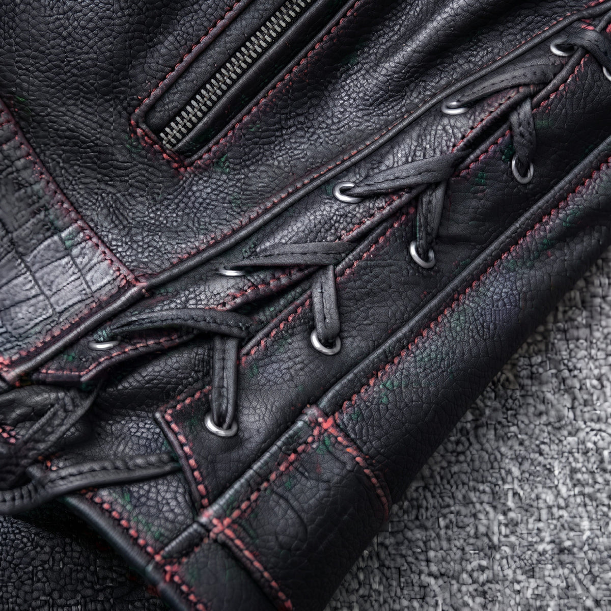 Lionstar Men's Black Genuine Cowhide Leather Café Racer Biker Jacket – Red Stitching