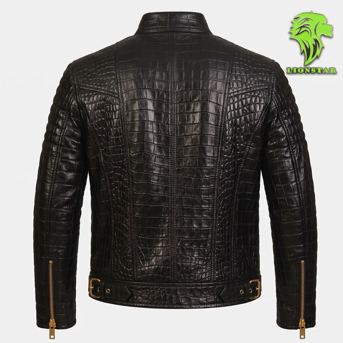 LionStar Men's Crocodile-Embossed Real Cowhide Leather Biker Jacket