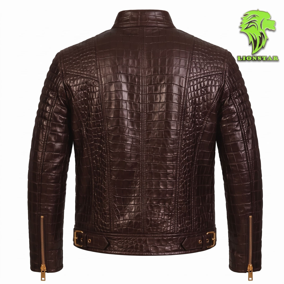LionStar Men's Crocodile-Embossed Real Cowhide Leather Biker Jacket