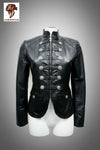 Women's Black Leather Military Drummer Jacket