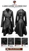 Ladies Gothic Leather Coat – Genuine Sheep Leather Long Black Trench Coat