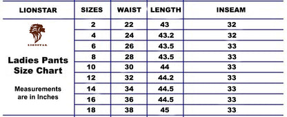 Ladies Pants Size Chart
