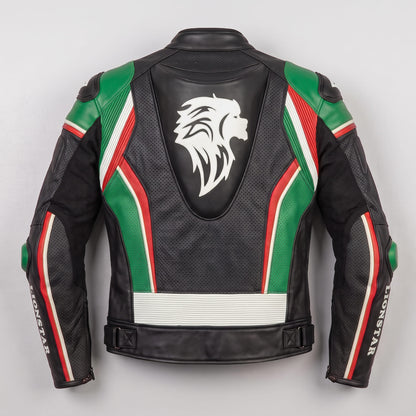 Lionstar Italian Flag Racing Motorcycle Leather Jacket Cowhide CE Armour