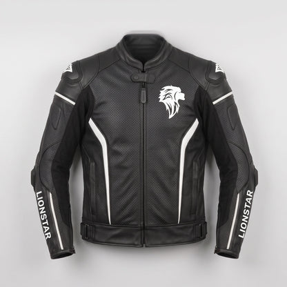 Lionstar Men's Cowhide Motorcycle Racing Leather Jacket