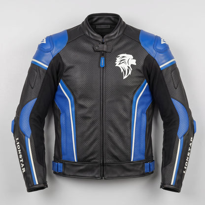 Lionstar Men's Cowhide Motorcycle Racing Leather Jacket