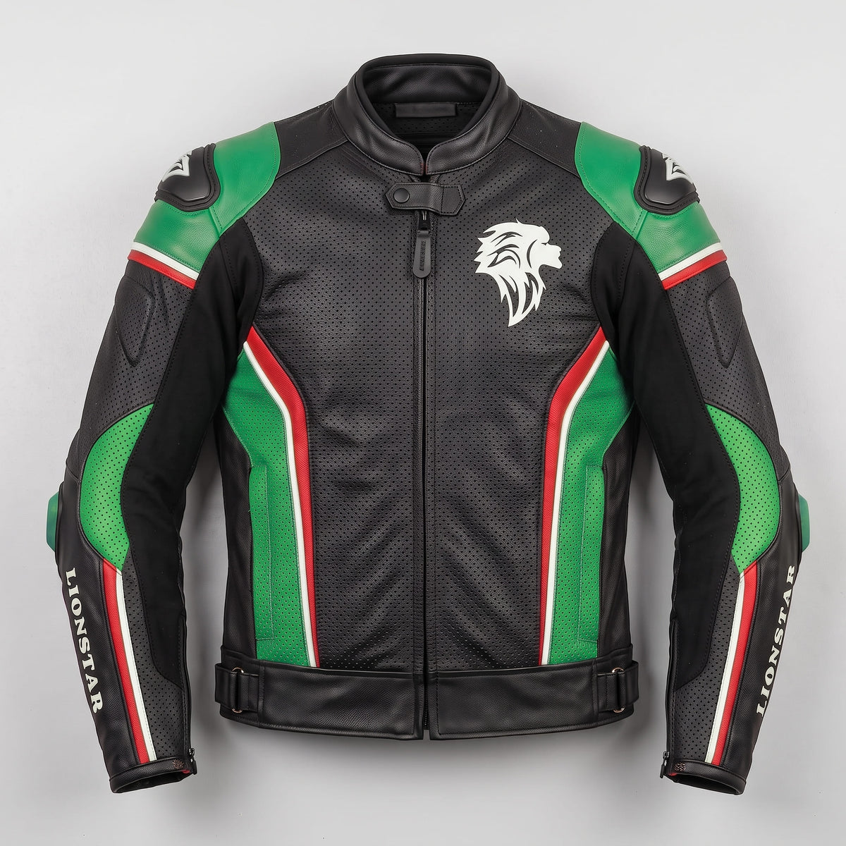 Lionstar Italian Flag Racing Motorcycle Leather Jacket Cowhide CE Armour