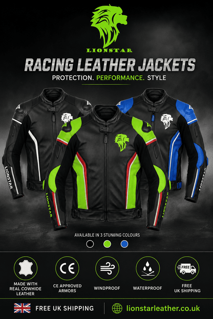 Lionstar Men's Cowhide Motorcycle Racing Leather Jacket