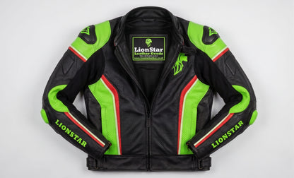Lionstar Men's Cowhide Motorcycle Racing Leather Jacket