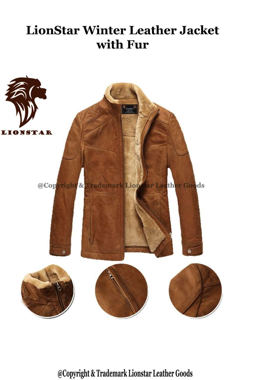 Pilot jacket with fur lining for men sides