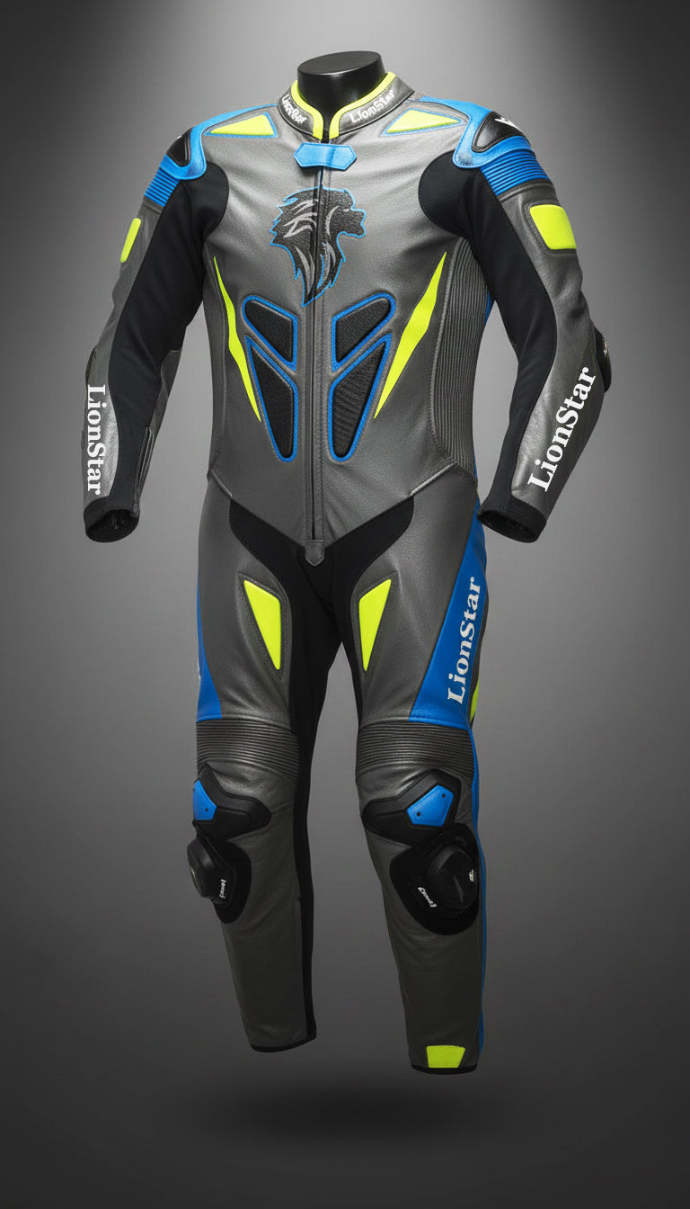 Lionstar Apex Kids Leather Mini Moto Racing Suit in black and yellow with CE approved armor