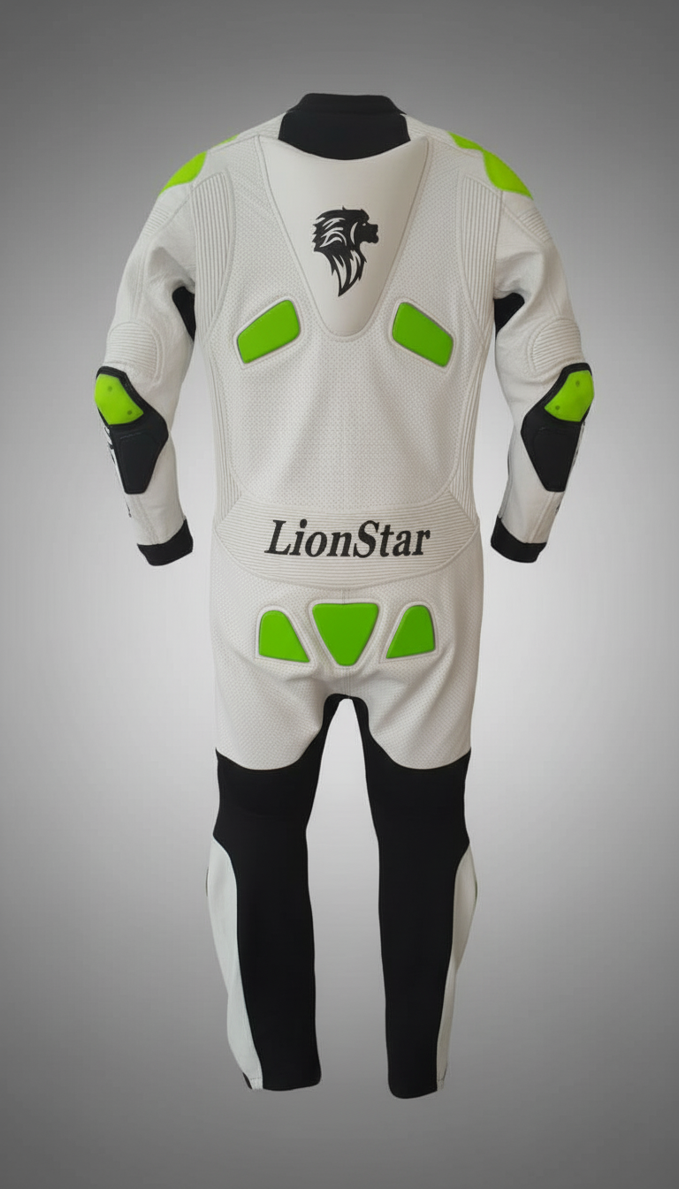 Lionstar Apex Kids Leather Mini Moto Racing Suit in white and yellow with CE approved armor