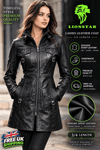 Lionstar Ladies Genuine Sheep Leather 3/4 Length Coat – Handmade Black Leather