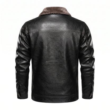 Lionstar Men's Genuine Cowhide Leather Winter Jacket with Fur Lining – Brown & Black