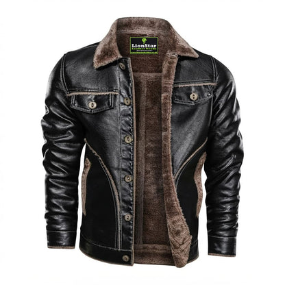 Lionstar Men's Genuine Cowhide Leather Winter Jacket with Fur Lining – Brown & Black