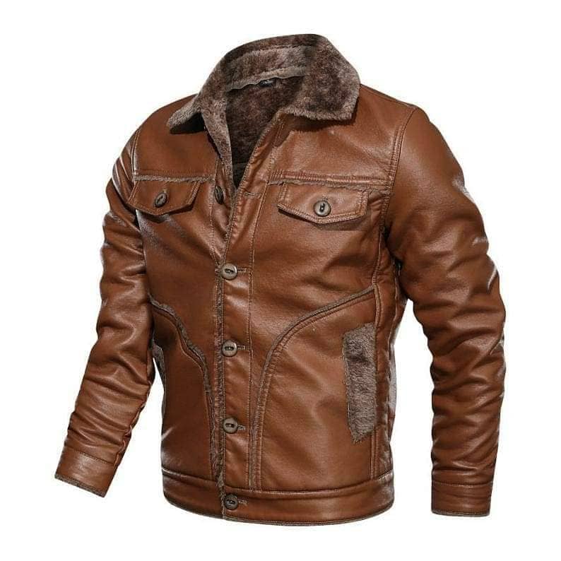 Lionstar Men's Genuine Cowhide Leather Winter Jacket with Fur Lining – Brown & Black