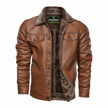 Lionstar Men's Genuine Cowhide Leather Winter Jacket with Fur Lining – Brown & Black