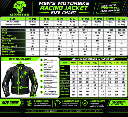 Lionstar Men's Cowhide Motorcycle Racing Leather Jacket