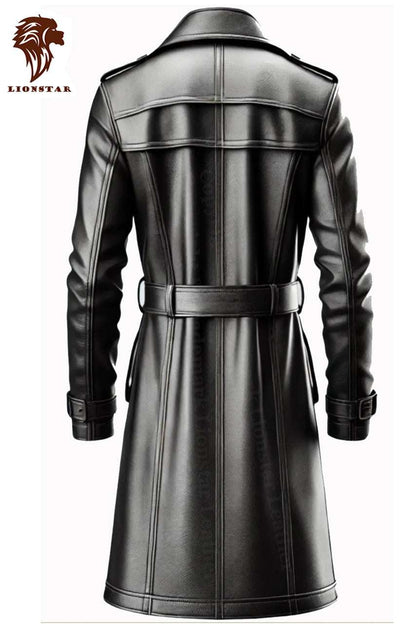 Men Trench Leather Coat Back