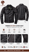 Lionstar Men's Black Genuine Cowhide Leather Café Racer Biker Jacket – Red Stitching