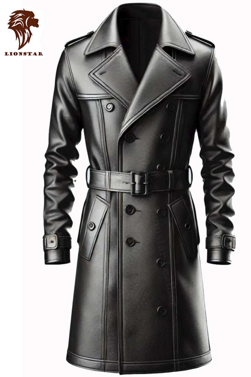 Men Trench Leather Coat