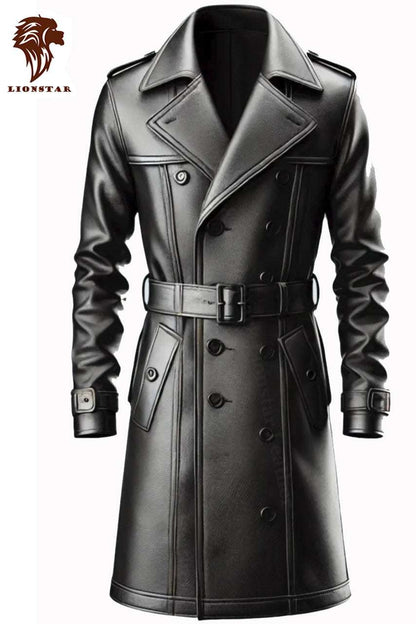 Men Trench Leather Coat