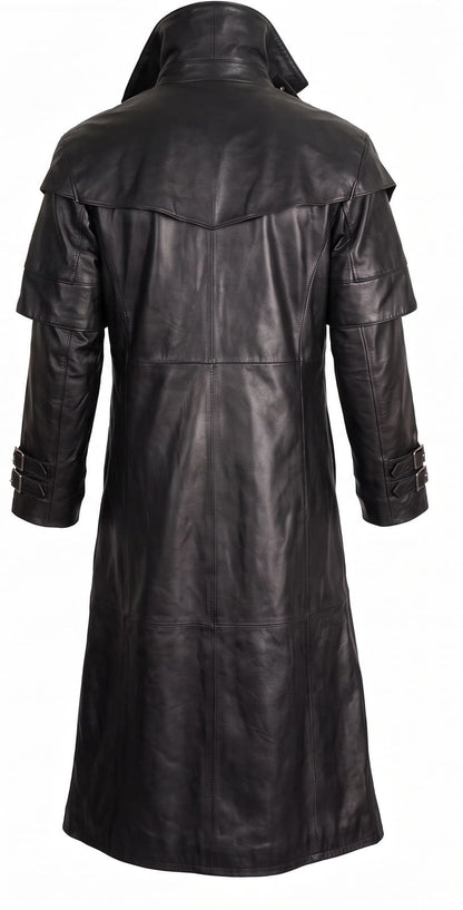 Men's Real Sheep Leather Gothic Vampire Long Trench Coat – Black Steampunk Duster Jacket