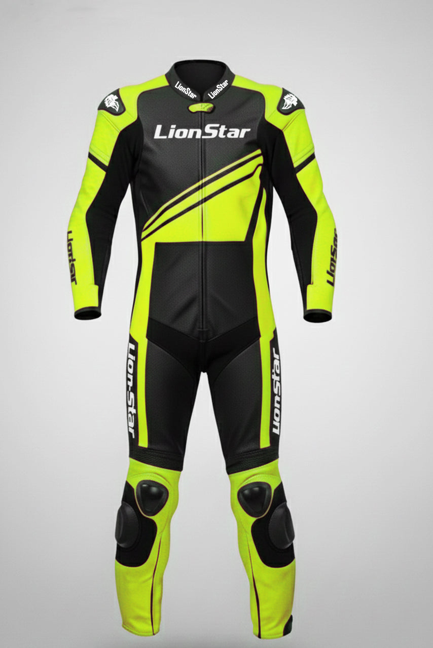 LionStar Real Cowhide Kids Motorcycle Suit and Adult Mini Moto Racing Suit with CE Approved Armor in yellow