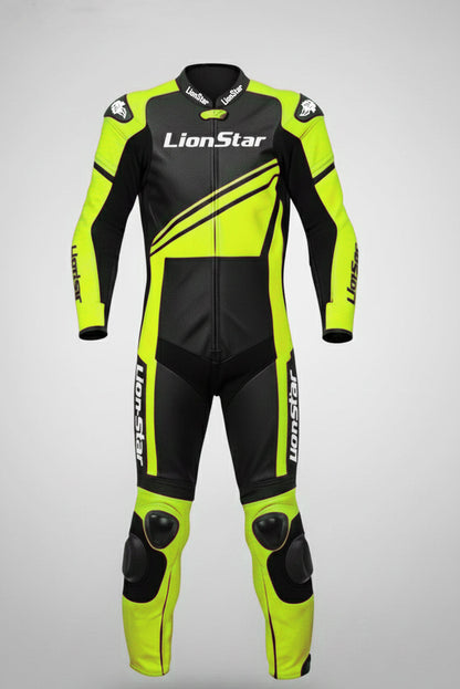 LionStar Real Cowhide Kids Motorcycle Suit and Adult Mini Moto Racing Suit with CE Approved Armor in yellow
