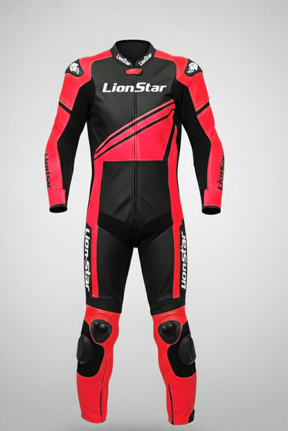 LionStar Real Cowhide Kids Motorcycle Suit and Adult Mini Moto Racing Suit with CE Approved Armor in red