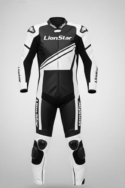 LionStar Real Cowhide Kids Motorcycle Suit and Adult Mini Moto Racing Suit with CE Approved Armor in white