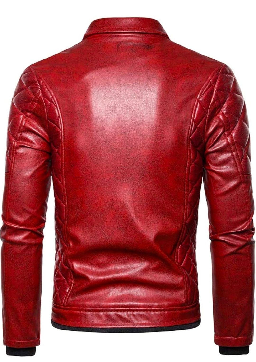 Lionstar Men's Red Real Cowhide Leather Biker Jacket with Black Faux Fur Collar and Quilted Shoulders