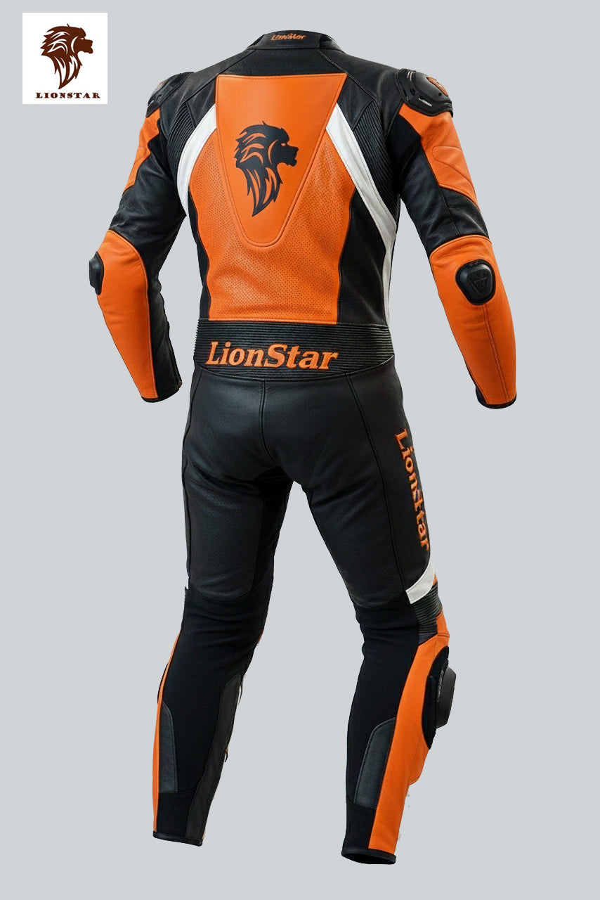 Back view of the Lionstar Ox Mini Moto Suit, showing the speed hump and durable 1.3mm cowhide leather construction.